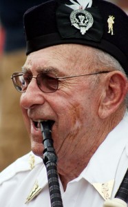 Doug McQuitty, McLouth, plays the bagpipes while honoring firemen. Doug McQuitty, McLouth, plays the bagpipes while honoring firemen.